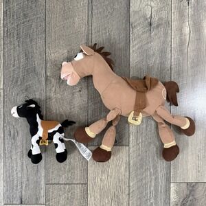 Lot of 2 Disney Toy Story Horse Plushes Bullseye 17" + Cow Print Pony 9" Bundle